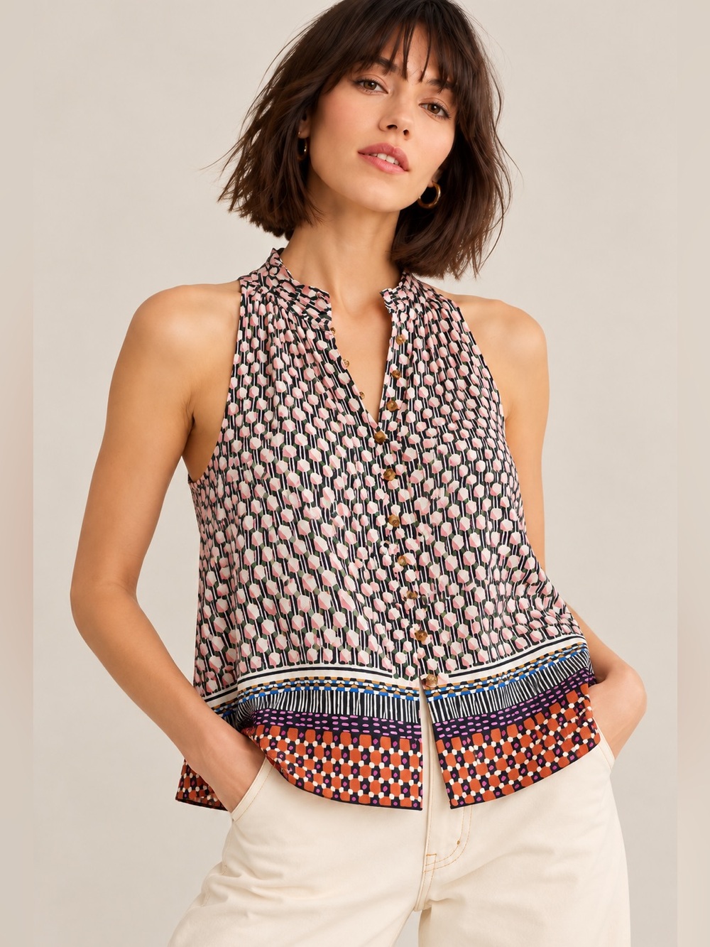 Anthropologie Maeve Prema Halter Button Front Blouse Size Small